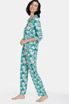 Zivame Blotched Bloom Woven Pyjama Set - Florida Key — thumbnail 2